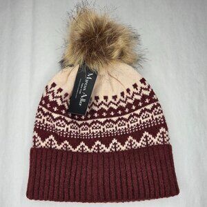 NWT Marcus Adler Fair Isle Faux Fur Pom Beanie OS